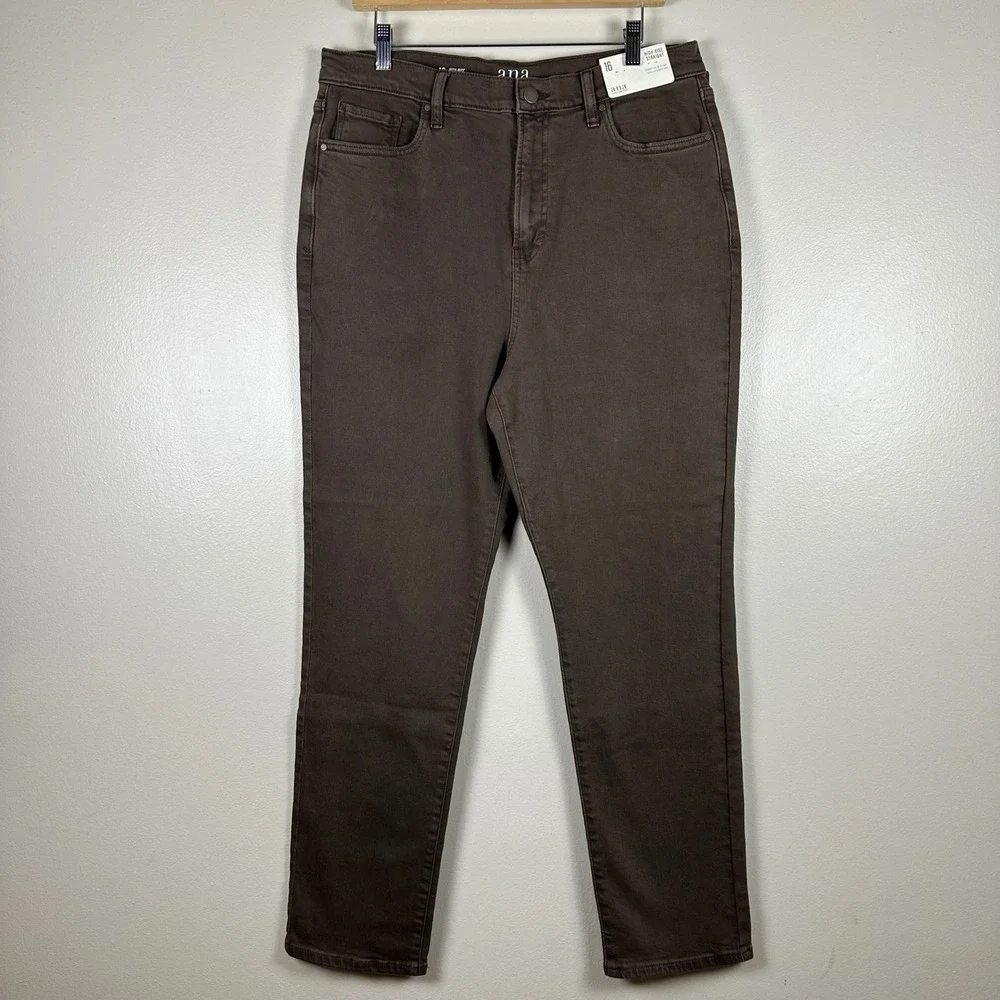 a.n.a Women's 16 High-Rise Straight Jeans Brown Stretch Denim 3B32D3